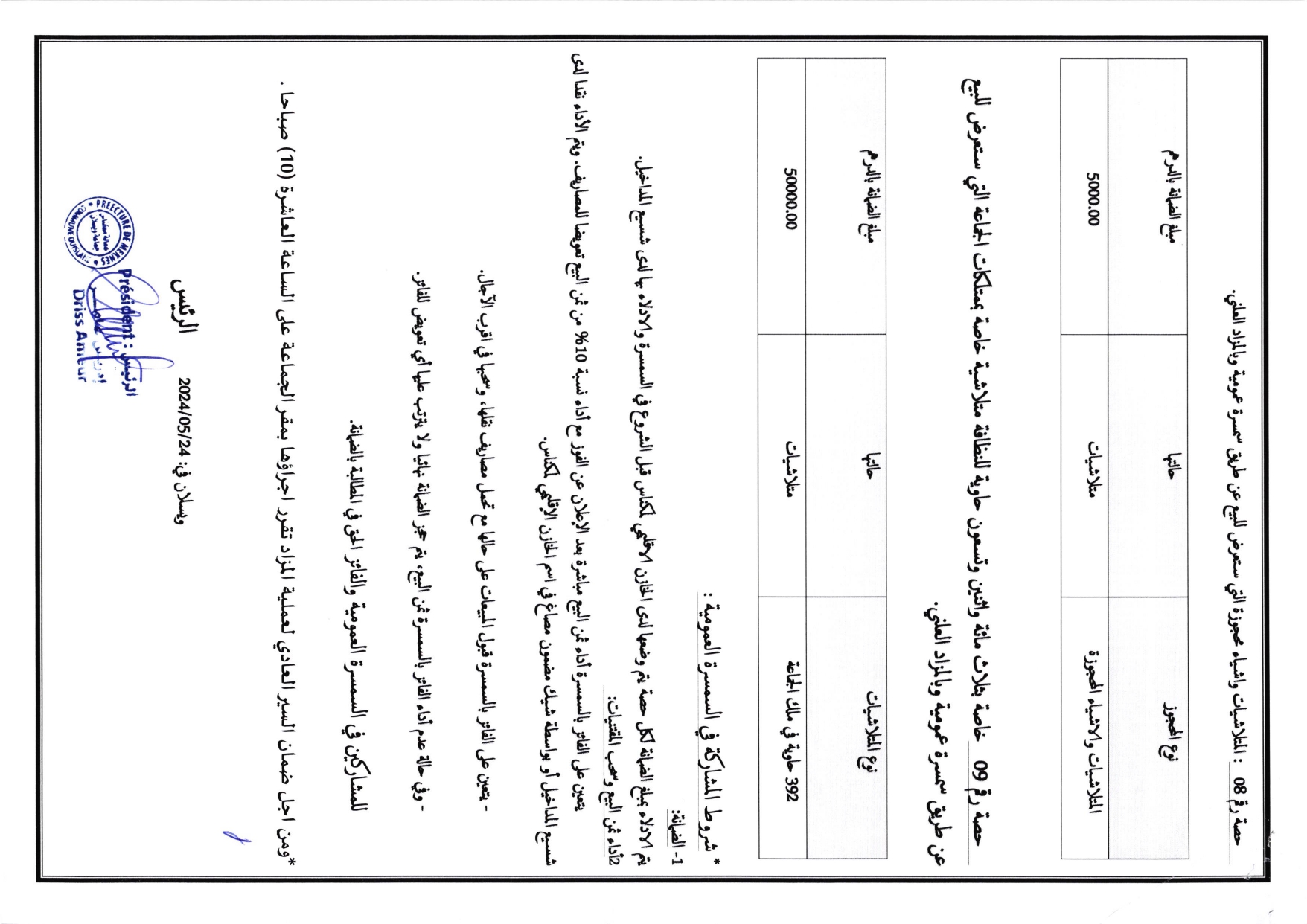 إعلان عن سمسرة عمومية رقم 01-2024 لبيع محجوزات مودعة بالمحجز الجماعي لويسلان1